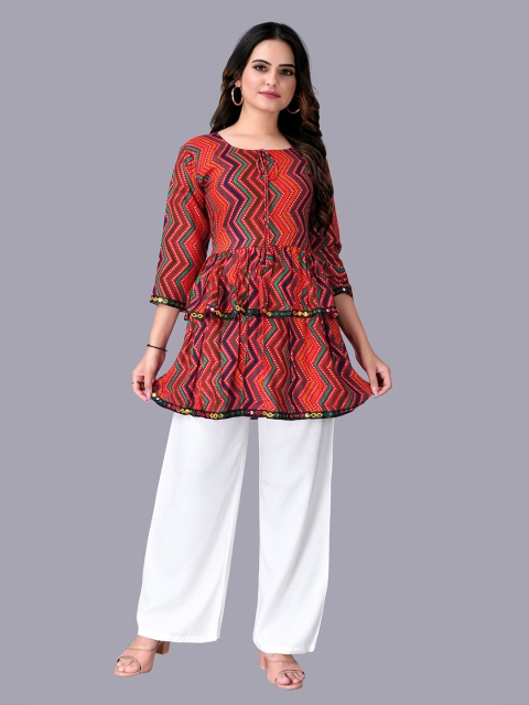 

Fashion FRICKS Red Geometric Print Top