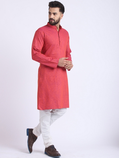 

MR KAMEEJ Men Peach-Coloured Thread Work Kurta