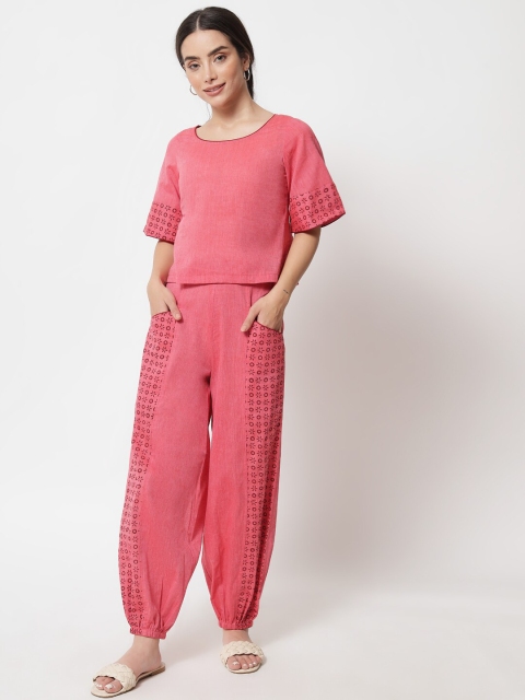 

9rasa Women Pink Hand Block Printed Pure Cotton Co-Ord