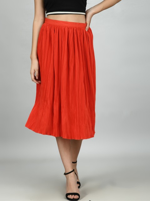 

Retrobelaa Women Red Solid Midi Skirt