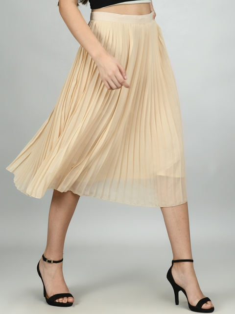 

Retrobelaa Women Champagne Solid Midi Skirt