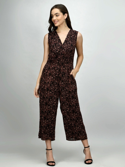 

Retrobelaa Women Burgundy & Black Floral Printed Basic Jumpsuit