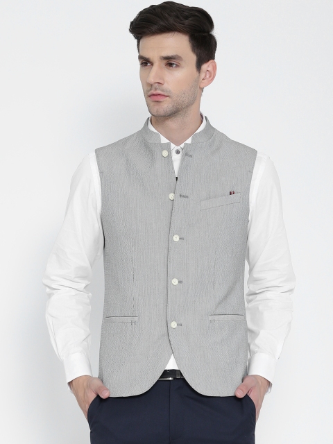 

Blackberrys Grey Pinstriped Slim Fit Nehru Jacket