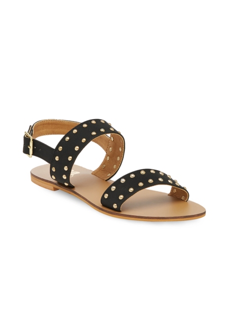 

20Dresses Women Black & Gold-Toned Solid Open-Toe Flats