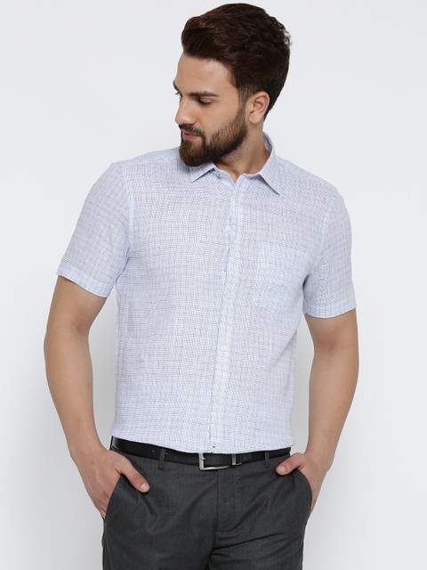 

Blackberrys Men White Linen Smart Fit Checked Semiformal Shirt