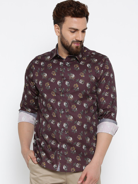 

Blackberrys Men Burgundy Slim Fit Printed Casual Shirt