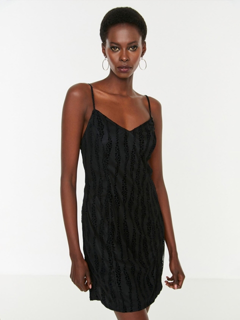 

Trendyol Women Black Self-Design A-Line Dress