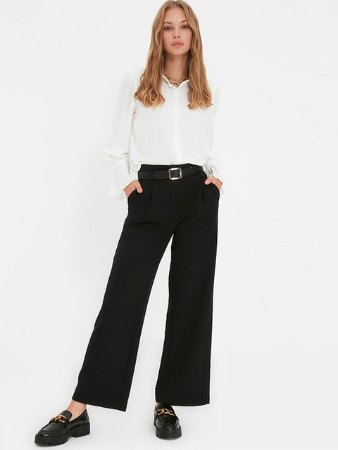

Trendyol Women Black Regular Fit Pleated Trousers
