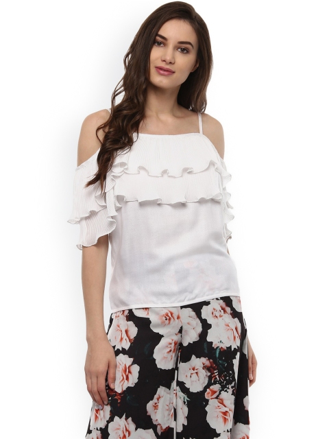 

Pannkh Women White Solid Tiered Top