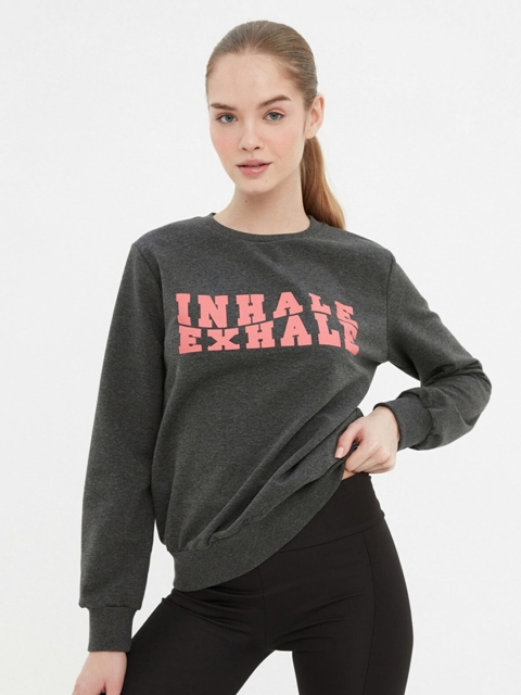 

Trendyol Women Charcoal Printed Sweatshirt