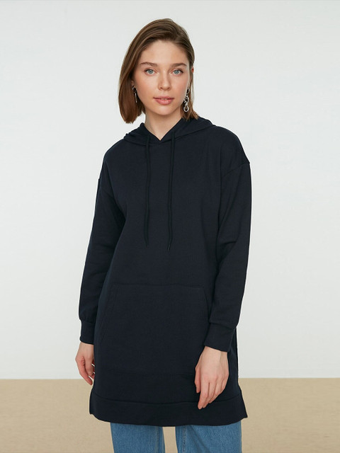 

Trendyol Women Navy Blue Hooded Sweatshirt
