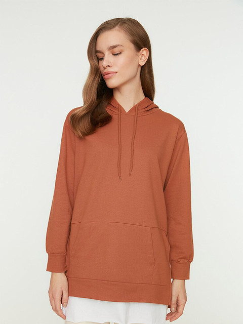 

Trendyol Women Teal Solid Hooded Sweatshirt