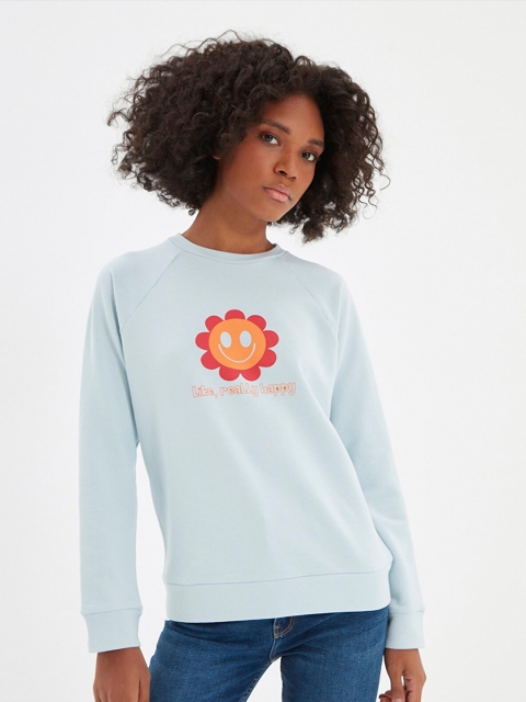 

Trendyol Women Blue Printed Sweatshirt