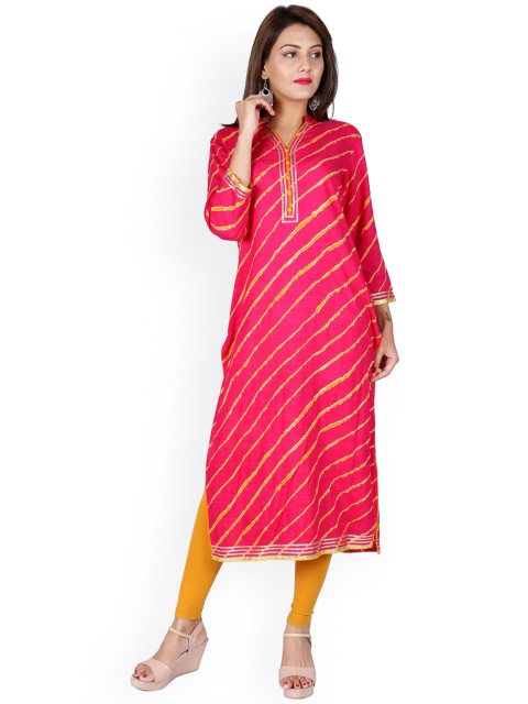 

fabGLOBAL Women Fuchsia Striped Kurta