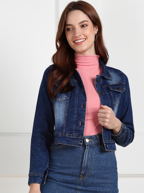 

MONTREZ Women Blue Crop Retro Denim Jacket