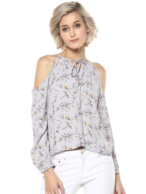

Harpa Women Grey Printed Cold Shoulder Top