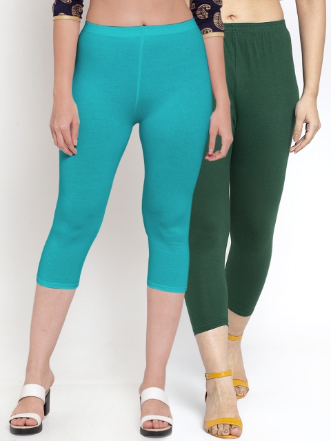 

Jinfo Women Pack of 2 Green & Blue Capris