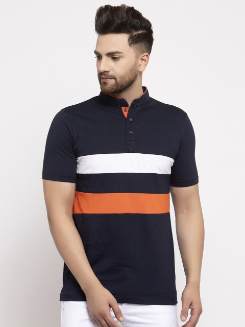 

Kalt Men Navy Blue Colourblocked Polo Collar T-shirt