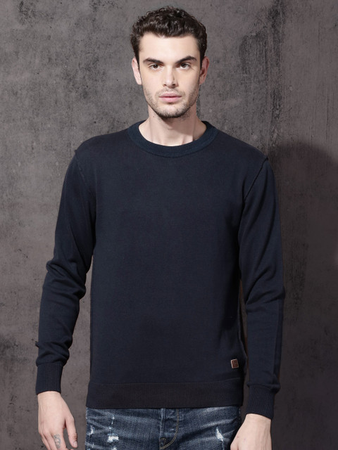 

Roadster Men Navy Blue Solid Pullover Sweater