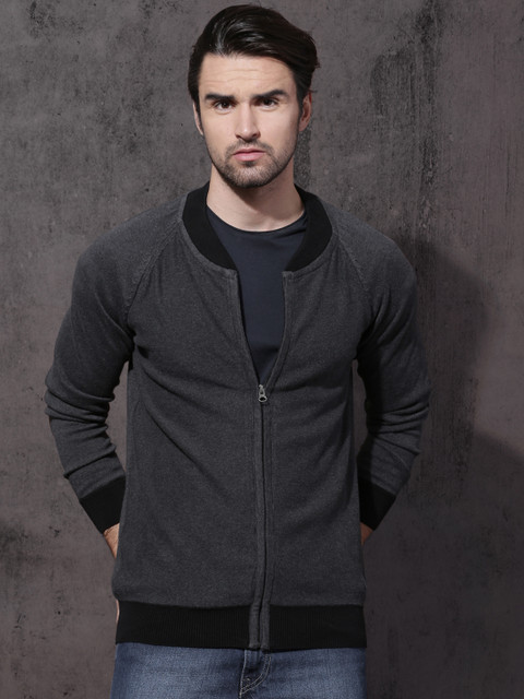 

Roadster Men Charcoal Grey Solid Cardigan