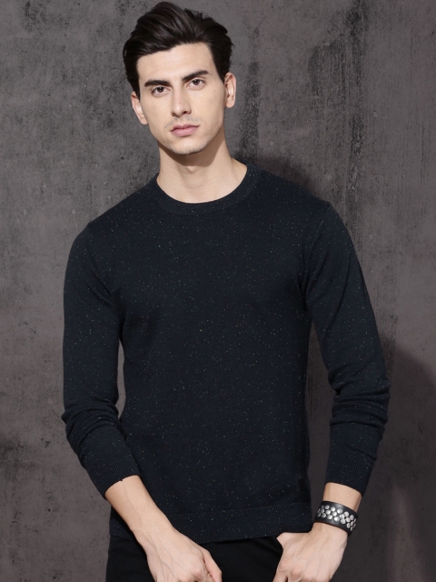 

Roadster Men Navy Blue Self Design Pullover