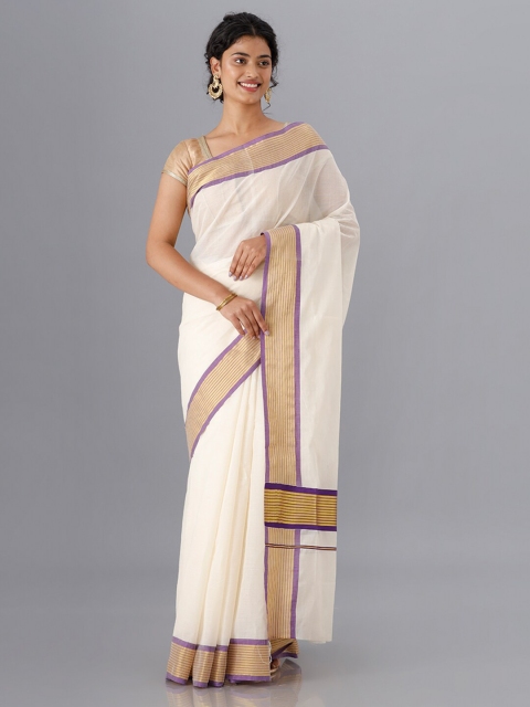 

Ramraj Off White & Gold-Toned Zari Kasavu Saree