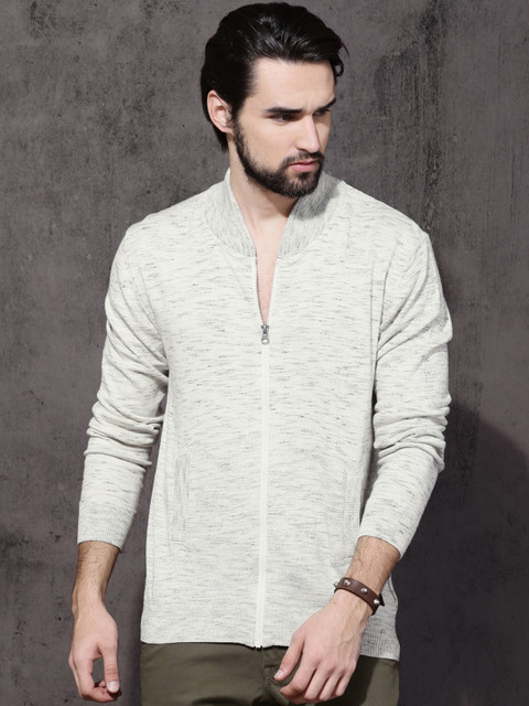 

Roadster Men Off-White Solid Cardigan