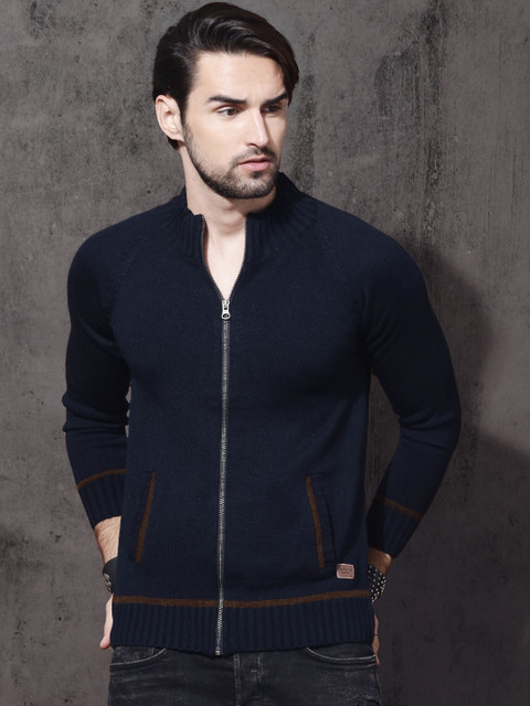 

Roadster Men Navy Blue Solid Cardian