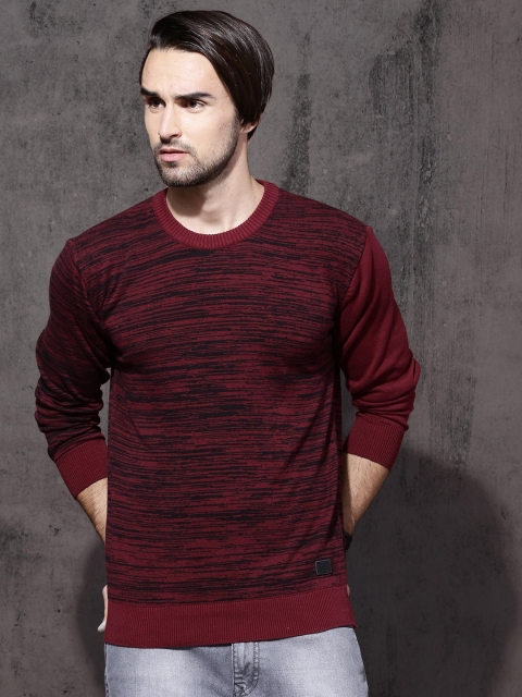 

Roadster Men Maroon Self-Design Pullover