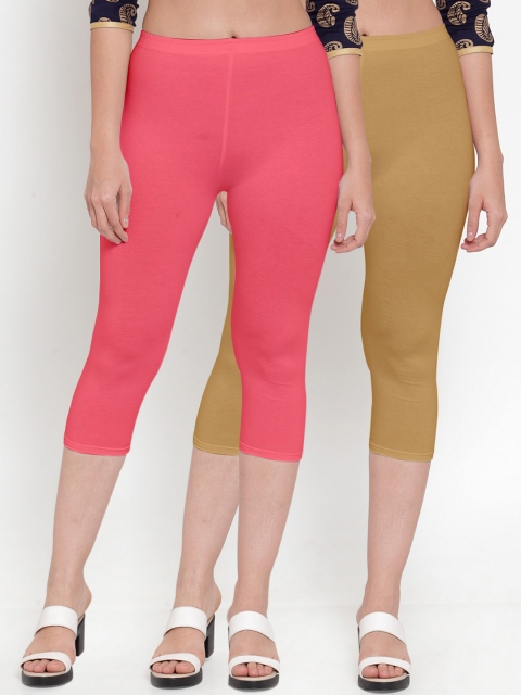 

GRACIT Women Coral And Yellow Set of 2 Capris