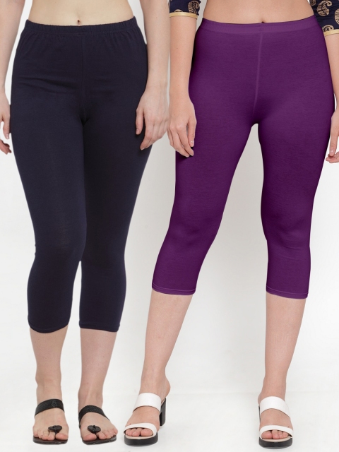 

GRACIT Women Purple And Navy Blue Set of 2 Capris