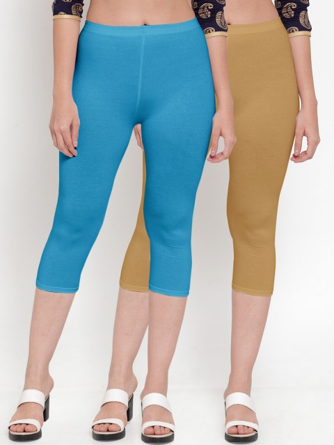 

GRACIT Women Blue And Yellow Set of 2 Capris