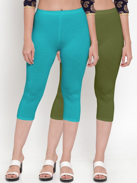 

GRACIT Women Green And Sea Green Set of 2 Capris