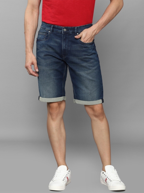 

Louis Philippe Jeans Men Navy Blue Washed Denim Shorts
