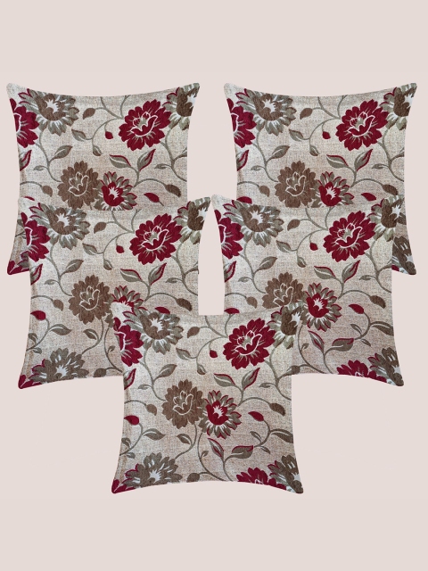 

Molcha Maroon & Grey Set of 5 Floral Square Cushion Covers