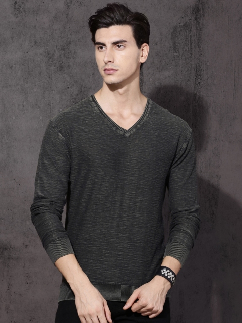 

Roadster Men Charcoal Grey Solid Pullover