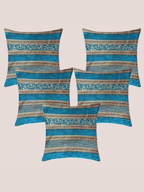 

Molcha Blue & Gold-Toned Set of 5 Striped Square Cushion Covers