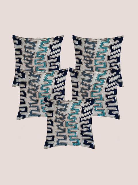 

Molcha Navy Blue & Grey Set of 5 Geometric Square Cushion Covers
