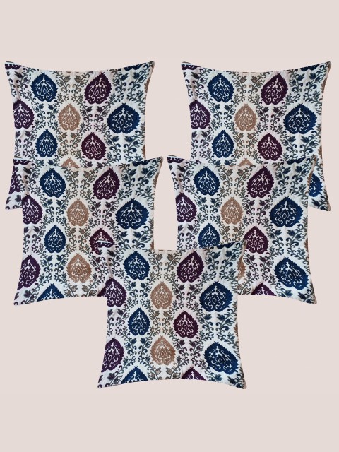 

Molcha White & Navy Blue Set of 5 Ethnic Motifs Square Cushion Covers