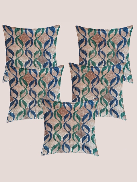 

Molcha Blue & Green Set of 5 Abstract Square Cushion Covers