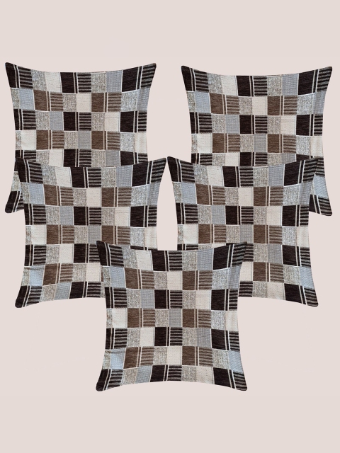 

Molcha Brown & Grey Set of 5 Geometric Square Cushion Covers