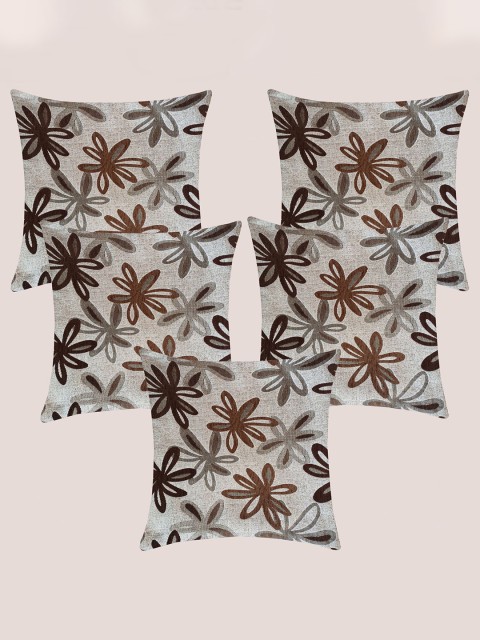 

Molcha Set of 5 Brown And Grey Floral Square Cushion Covers