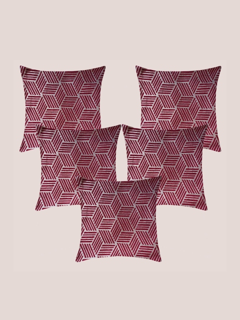 

Molcha Maroon & Grey Set of 5 Geometric Square Cushion Covers