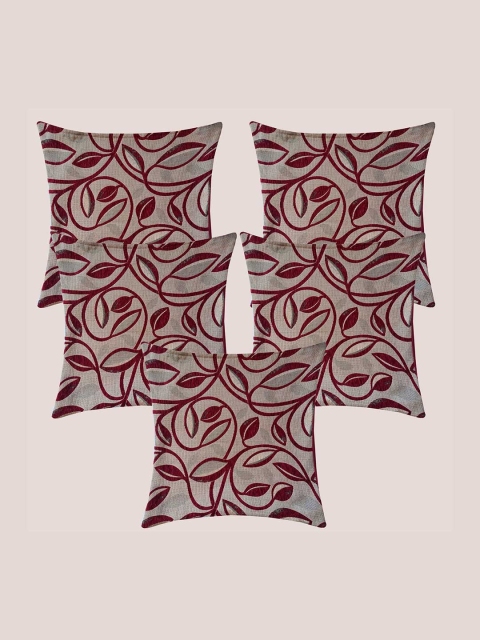

Molcha Maroon & Grey Set of 5 Floral Square Cushion Covers