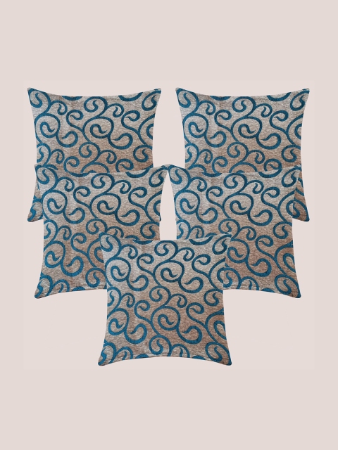 

Molcha Blue & Grey Set of 5 Abstract Square Cushion Covers