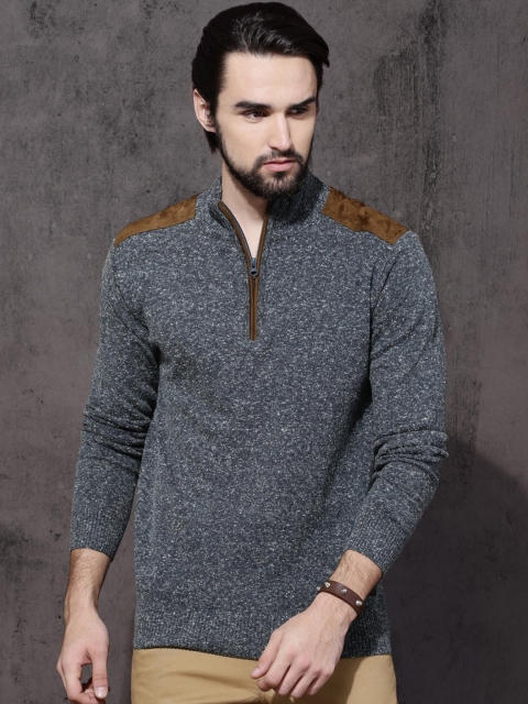 

Roadster Men Blue Self Design Pullover