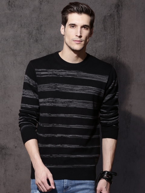 

Roadster Men Black & Grey Striped Pullover