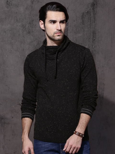 

Roadster Men Black Self Design Pullover