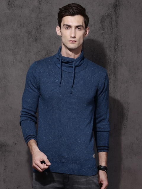 

Roadster Men Blue Self-Design Pullover Sweater