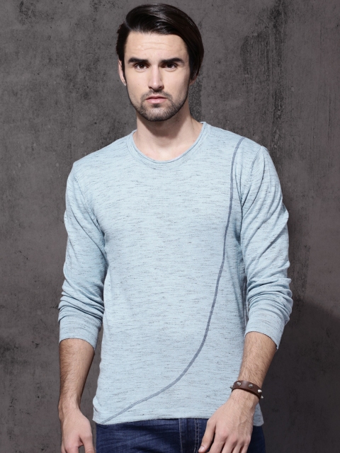 

Roadster Men Blue Self Design Pullover